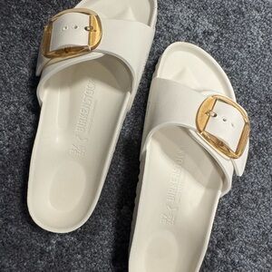 Birkenstock White/Eggshell and Gold Madrid EVA Big Buckle